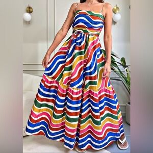 FARM Rio Long Dress Dance of Stripes Size S